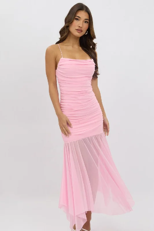 ladies-bodycon-dress-dark-dazzle-Pink Bodycon Dress Singlet Maxi