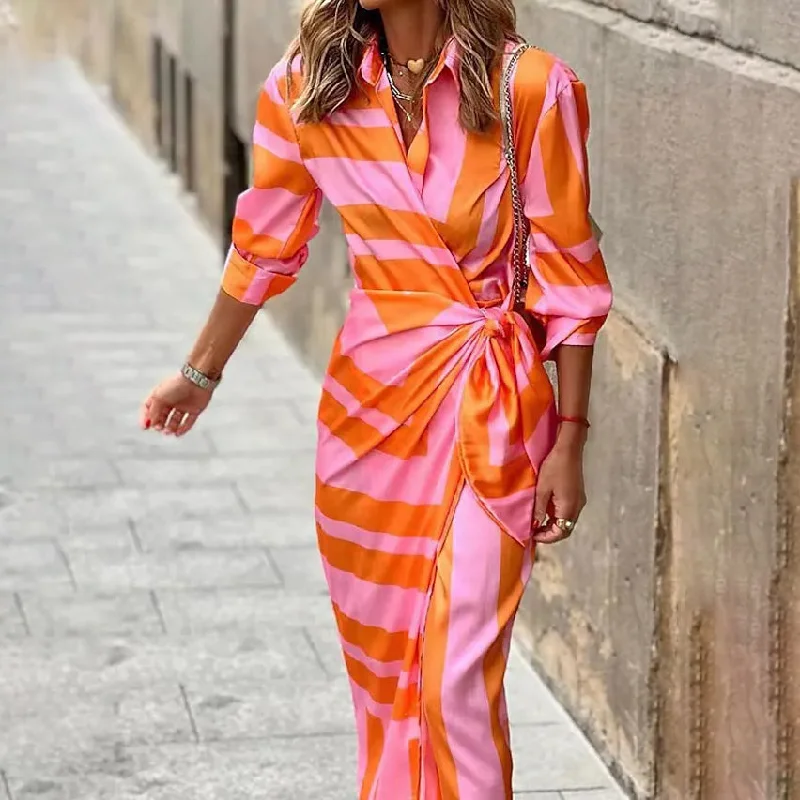 Women's shirt dress flare glow -Women's Casual Boho Long Shirt Dress