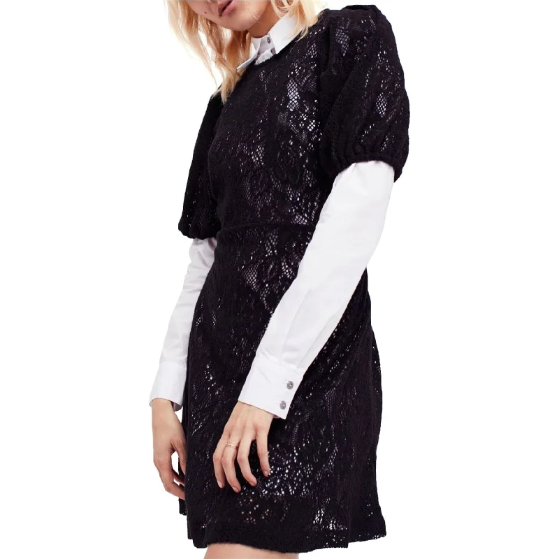 Women's shirt dress grid flair -Free People Womens Pretty Princess Shirt Dress, Black, X-Small