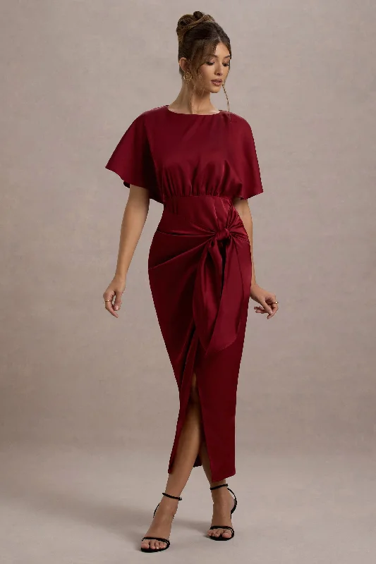 ladies-maxi-dress-luxe-lift-Mika | Port Satin Short-Sleeve Wrap Maxi Dress