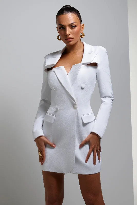 Women's mini dress shy charm -Everyone's Watching | White Fitted Cut-Out Blazer Mini Dress