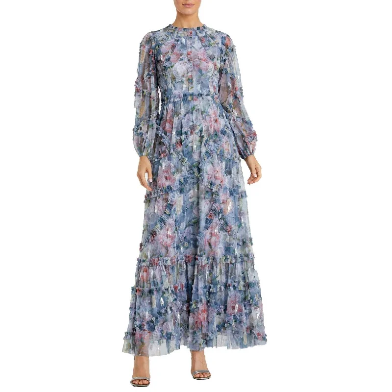 ladies-floral-dress-work-to-wildflower-Womens Sequined Floral Print Evening Dress