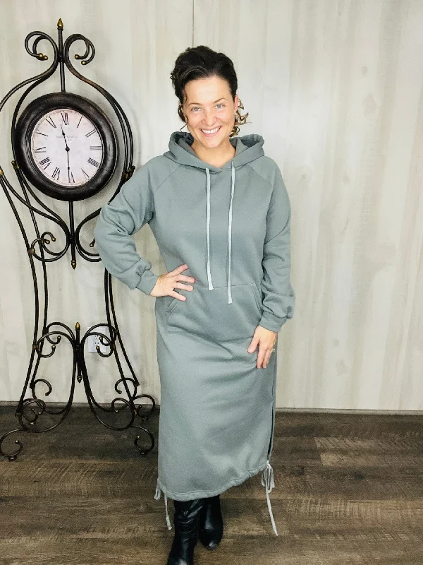 ladies-midi-dress-high-neck-harmony-Midi Style Sweatshirt Dress- Gray