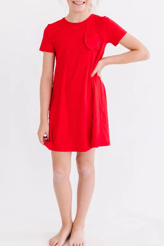 Women's shirt dress wild pop -Red T-Shirt Dress