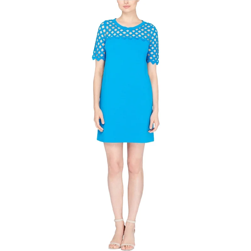 Women's shirt dress tiny glow -Catherine Malandrino Womens Lattice Trim Shirt Dress, Blue, Medium