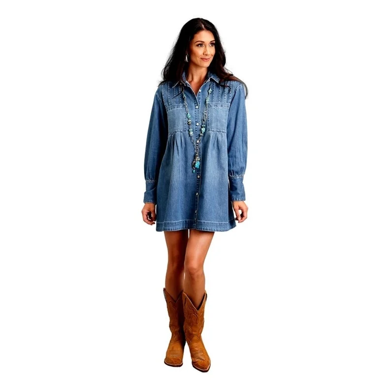 Women's shirt dress spark pop -Stetson Western Dress Women Denim Shirt L/S 11-057-0594-2031 BU