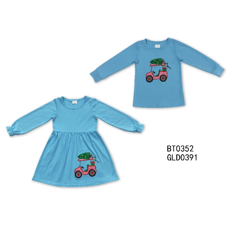 Women's shirt dress silk pop -BT0352  GLD0391 Baby Boys Christmas Tractor Blue Long Sleeve Shirts and Baby girls  long sleeve  dress