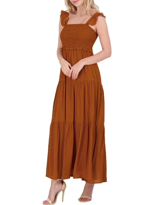 ladies-maxi-dress-linen-light-Womens Ruched Sleeveless Maxi Dress