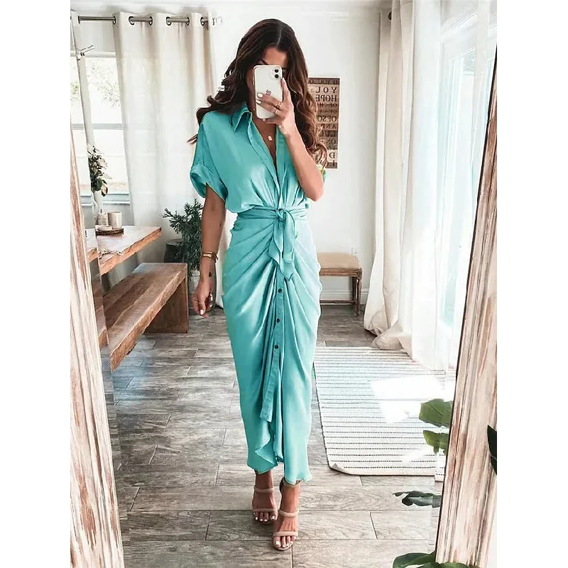 Women's shirt dress warm glow -Women's Shirt Maxi Long Dress