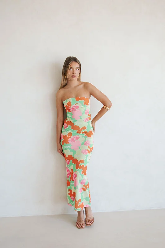 ladies-floral-dress-green-gerbera-Backless Suki Dress - Misty Floral