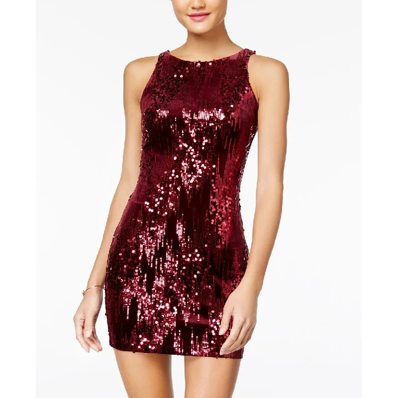 ladies-bodycon-dress-mono-might-Emerald Sundae Juniors' Sequined Velvet Bodycon Dress Red Size Extra Large