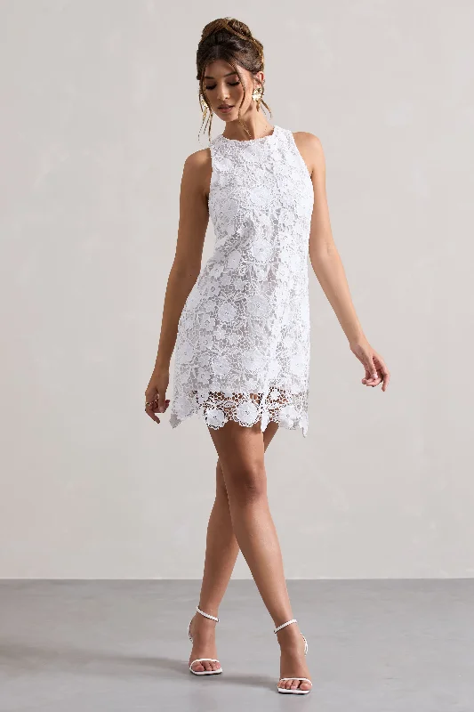 Women's mini dress geo chic -Sunday | White Lace A-Line Mini Dress