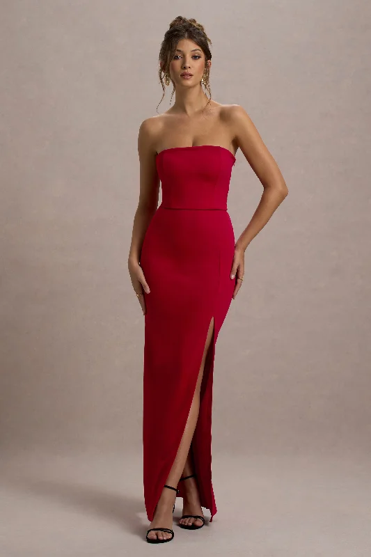 ladies-maxi-dress-limited-luxe-Belle of The Ball | Red Bandeau Maxi Dress With Split Hem