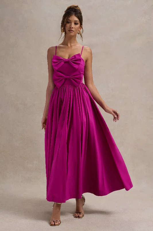 ladies-maxi-dress-tropical-tango-Loved Up | Fuschia Pink Strappy Pleated Maxi Dress With Bows