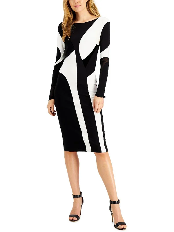 ladies-bodycon-dress-casual-cling-Womens Colorblocked Long Sleeve Bodycon Dress