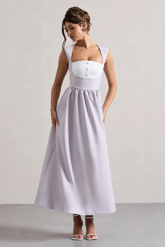 ladies-maxi-dress-smocked-sway-Maybelle | Mauve Square-Neck Corset Skater Maxi Dress