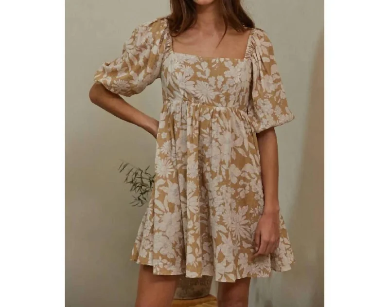 ladies-floral-dress-ivory-iris-Bloom Floral Dress In Mustard