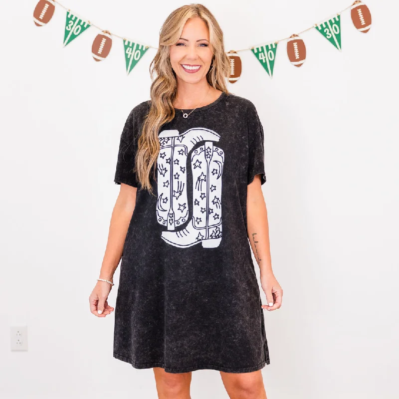 Women's shirt dress cozy pop -Boot Scootin Game Day T-Shirt Dress, Black