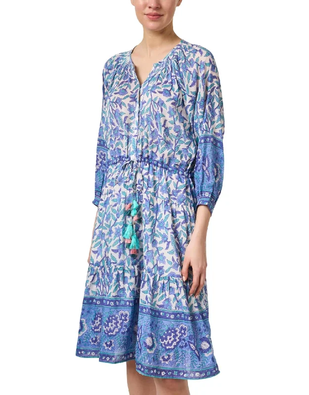 ladies-floral-dress-orange-orchid-Colette Printed Dress In Blue & Green Floral