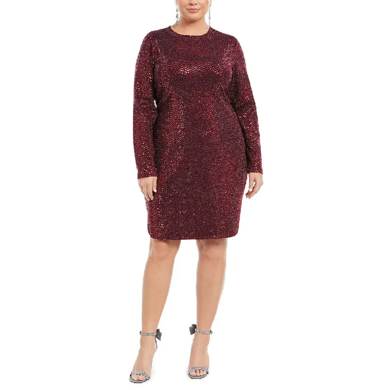 ladies-bodycon-dress-neon-nerve-B Darlin Women's Trendy Plus Size Sequined Bodycon Dress Red Size 22