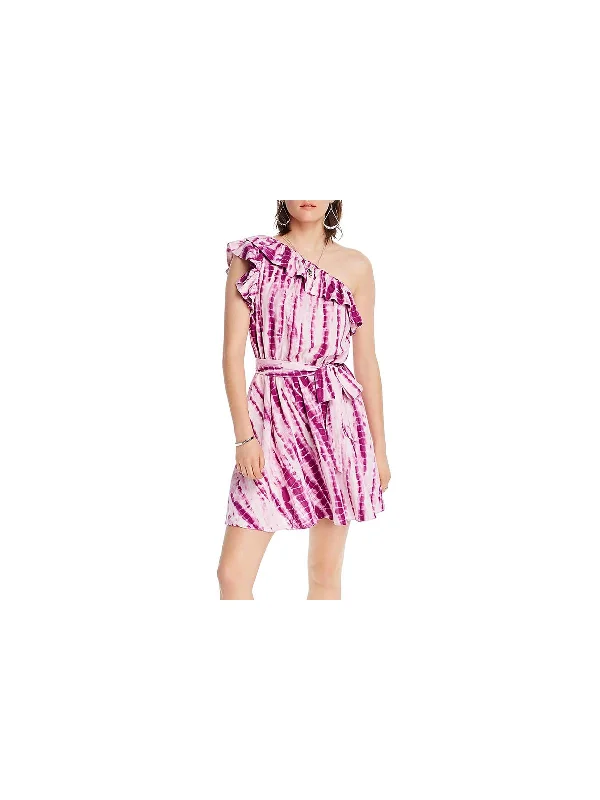 Women's mini dress flare flair -Womens Ruffled Tie-Dye Mini Dress