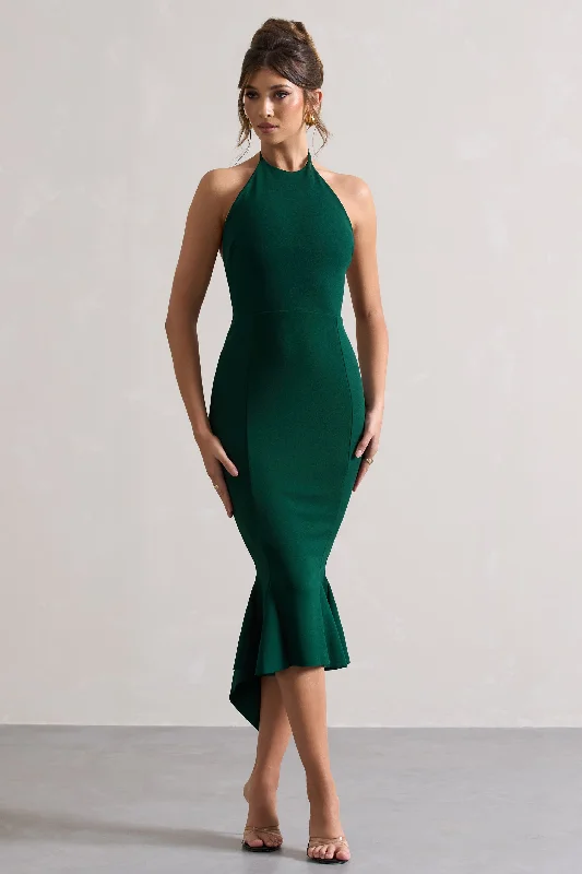 ladies-midi-dress-budget-beauty-Maluma | Bottle Green Halter-Neck Midi Dress