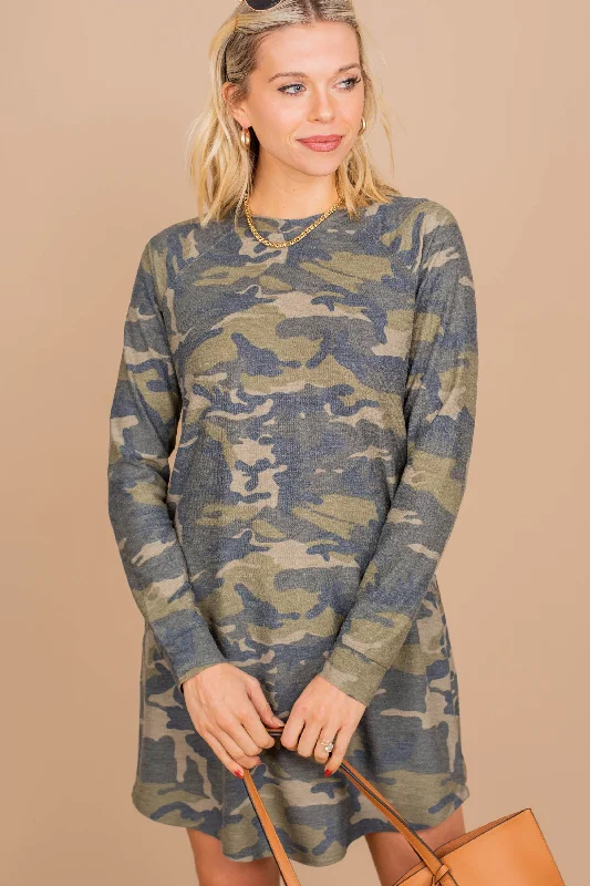 Women's shirt dress lane glow -Such A Big Deal Olive Green Camo T-shirt Dress