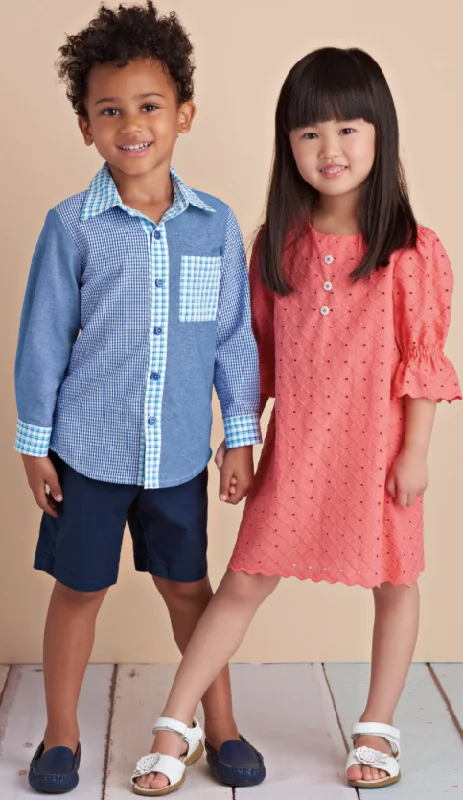 Women's shirt dress ride flair -Simplicity Children's Dress and Shirt S8852