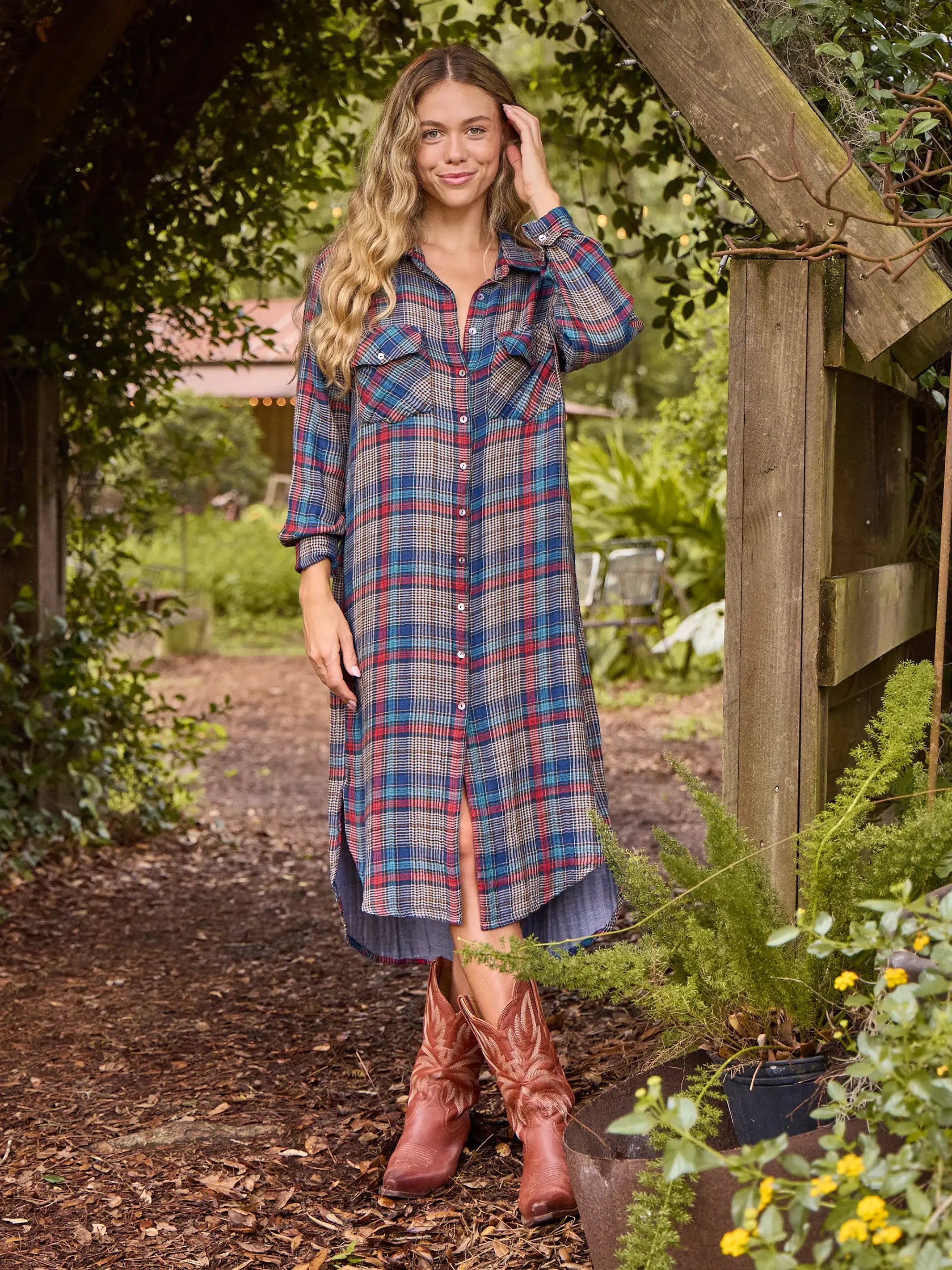 Women's shirt dress light flair -Cooper Shirt Dress - Navy Red Plaid