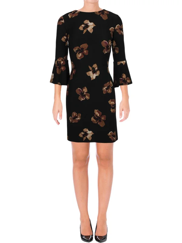 ladies-floral-dress-lily-luster-Womens Floral Bell Sleeve Cocktail Dress