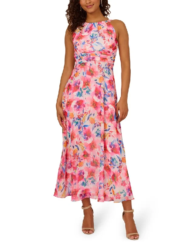 ladies-floral-dress-glam-garden-Adrianna Papell Floral Chiffon Halter Dress