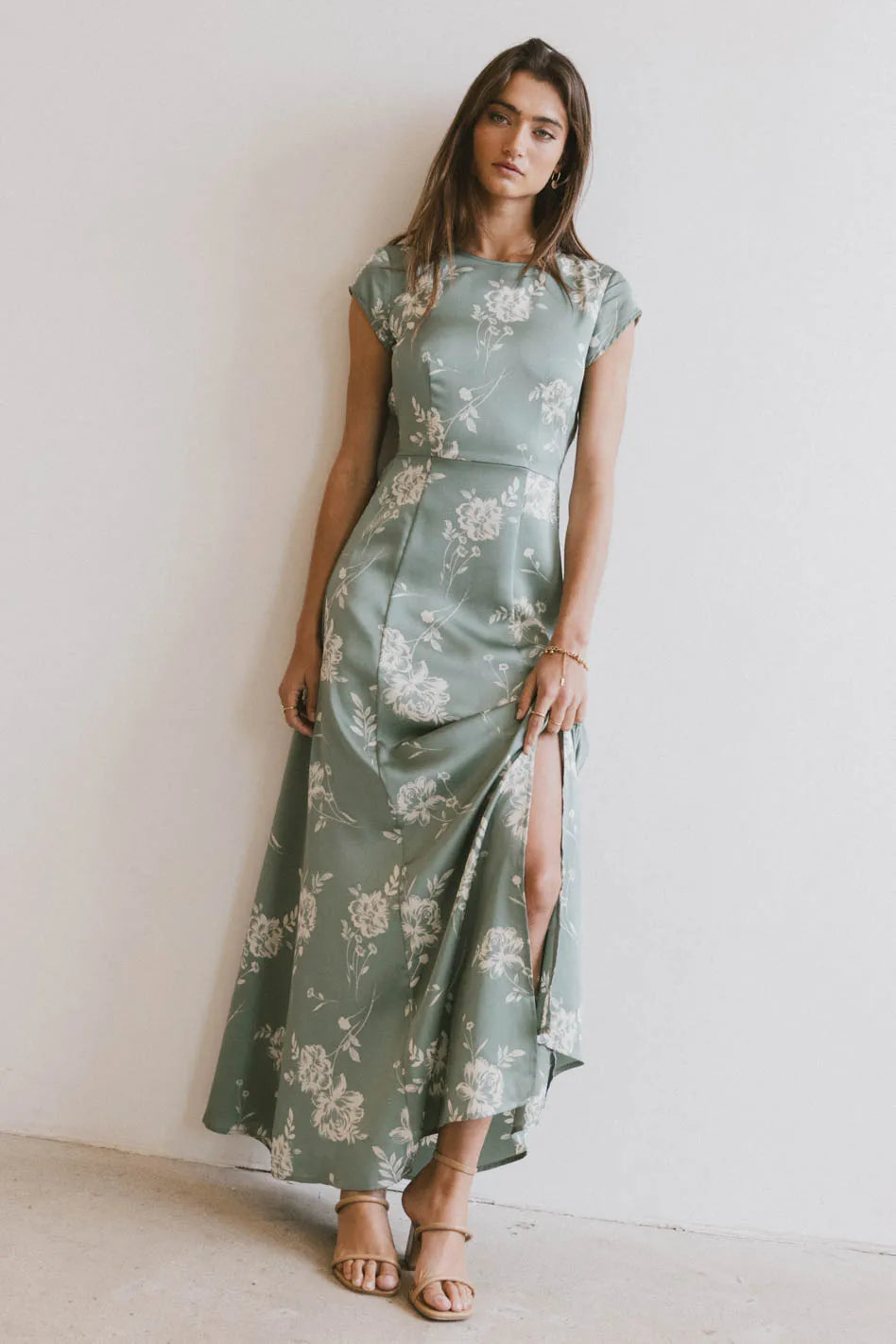 ladies-floral-dress-shimmer-sunflower-Daniella Floral Dress in Sage - FINAL SALE