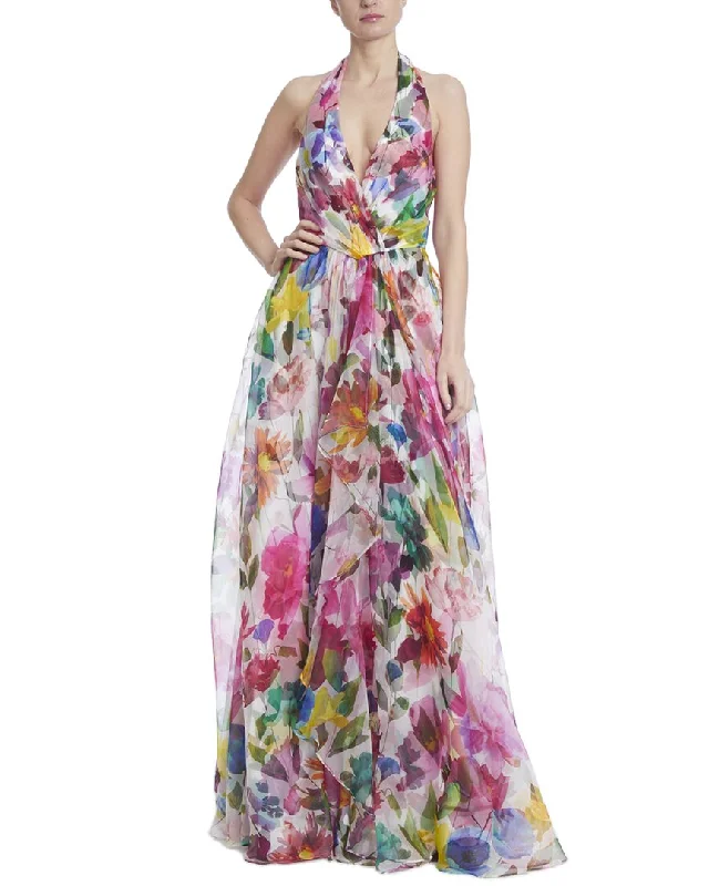 ladies-floral-dress-petite-petal-Badgley Mischka Floral Organza Halter Gown