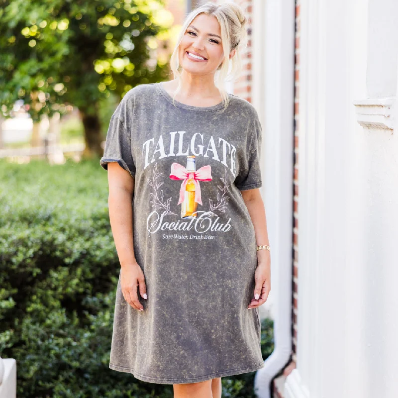 Women's shirt dress multi glow -Tailgate Social Club T-Shirt Dress, Charcoal