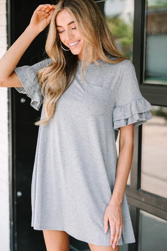 Women's shirt dress tiny glow -Run With It Heather Grey T-shirt Dress