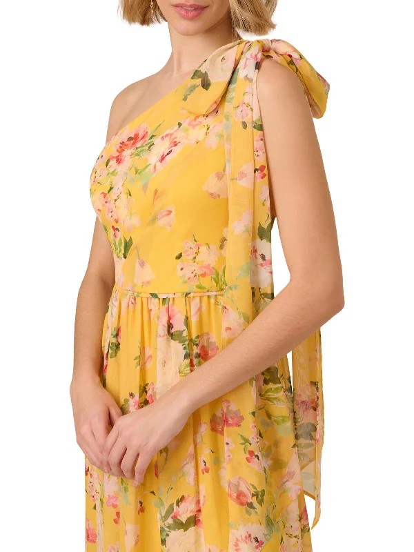 ladies-floral-dress-designer-daisy-Womens Floral One Shoulder Evening Dress