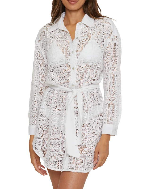 Women's shirt dress amber chic -2024 Becca by Rebecca Virtue Gauzy & Lace Crochet Shirt Dress - 3961471