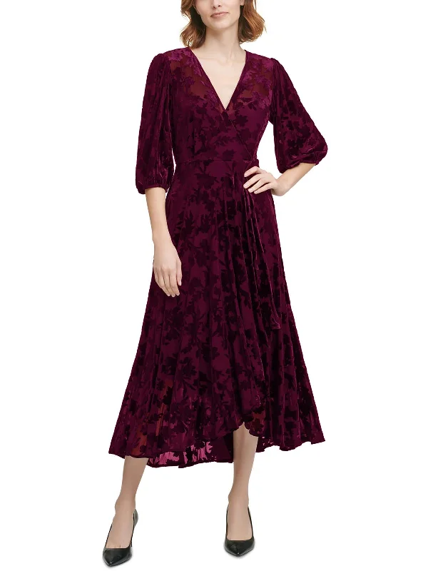 ladies-maxi-dress-tiered-trend-Plus Womens Velvet Surplice Maxi Dress