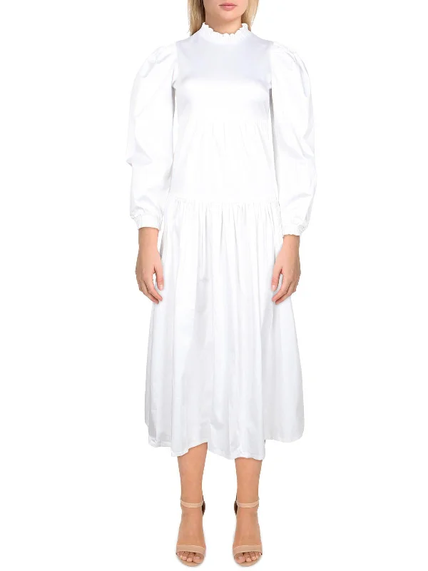 ladies-midi-dress-work-to-wisp-Womens Puff Sleeve Calf Midi Dress