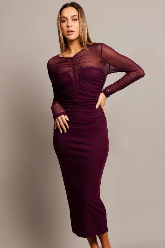 ladies-bodycon-dress-bright-blast-Brown Bodycon Dress Long Sleeve Mesh