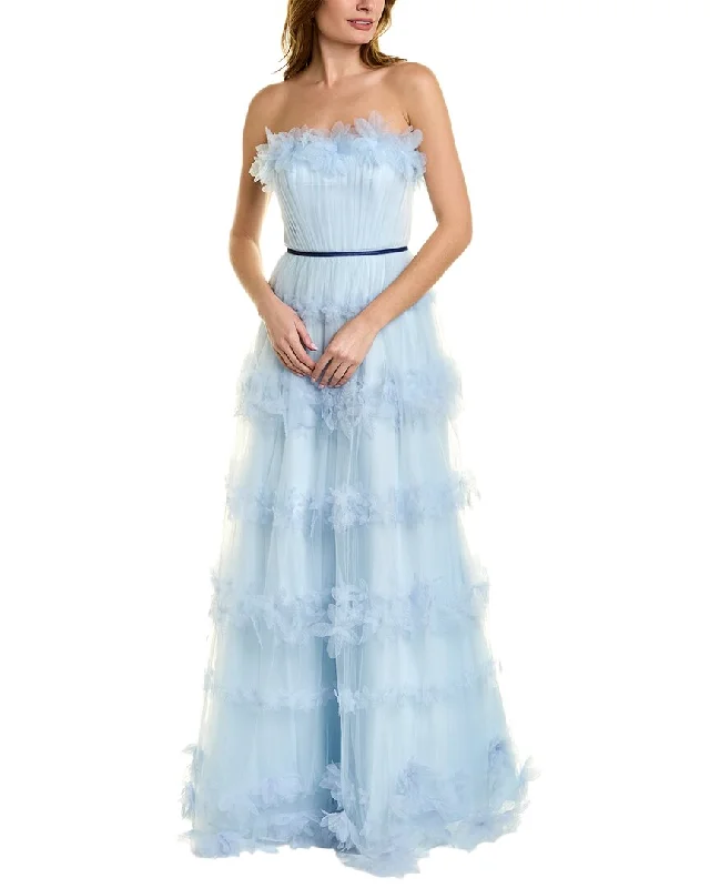 ladies-floral-dress-lemon-lily-Marchesa Notte 3D Floral Stripe Tulle Ballgown