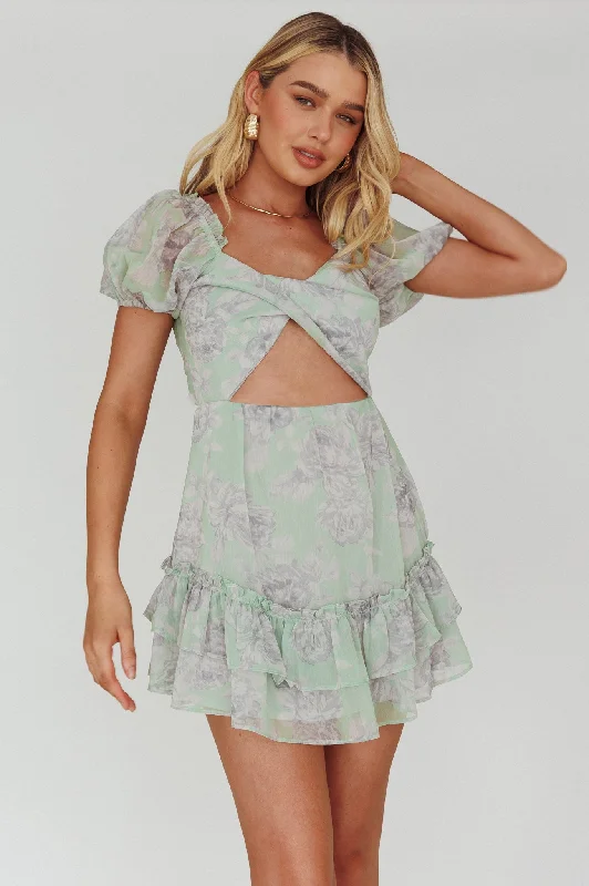 ladies-floral-dress-eco-edelweiss-Sweet Nothings Puff Sleeve Twist Dress Floral Apple