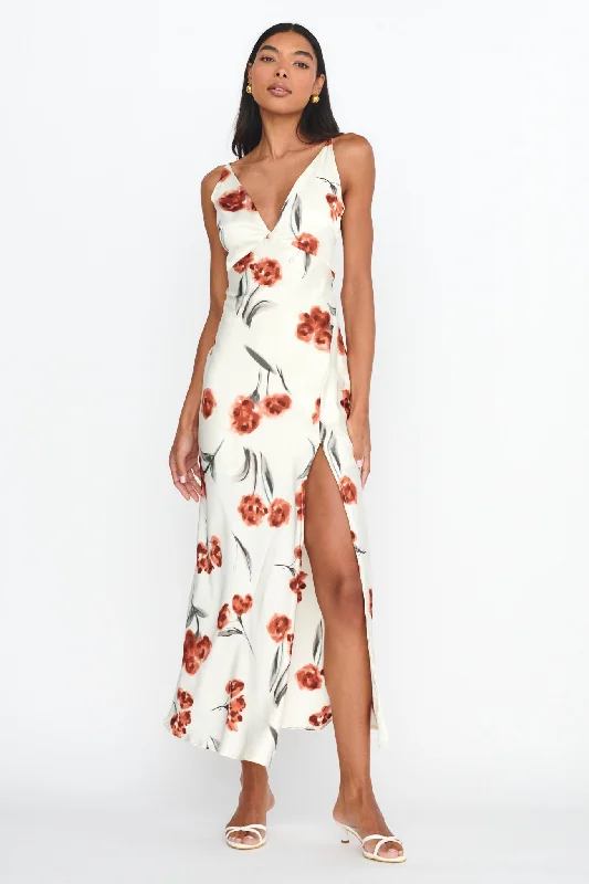 ladies-floral-dress-gala-garden-Corinna Tied Waist Split Dress Floral Poppy