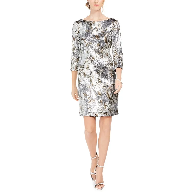 ladies-bodycon-dress-petite-pinch-Vince Camuto Women's Sequined Bodycon Dress Silver Size 4