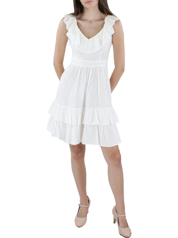 Women's mini dress drop flair -Womens A-Line Ruffle Mini Dress