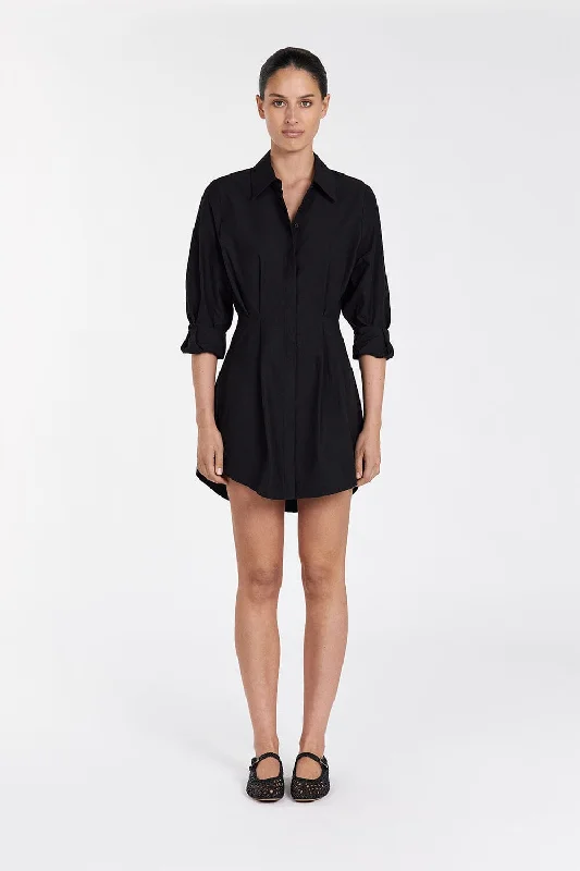 Women's shirt dress edge flair -RACHEL BLACK SHIRT MINI DRESS