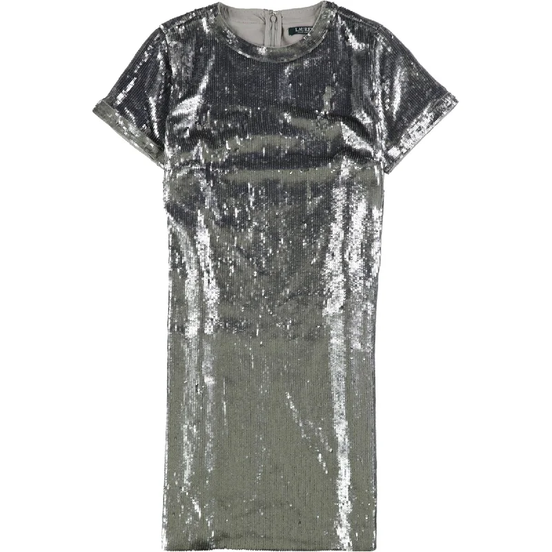 Women's shirt dress wild pop -Ralph Lauren Womens Sequin Shirt Dress, Metallic, 14