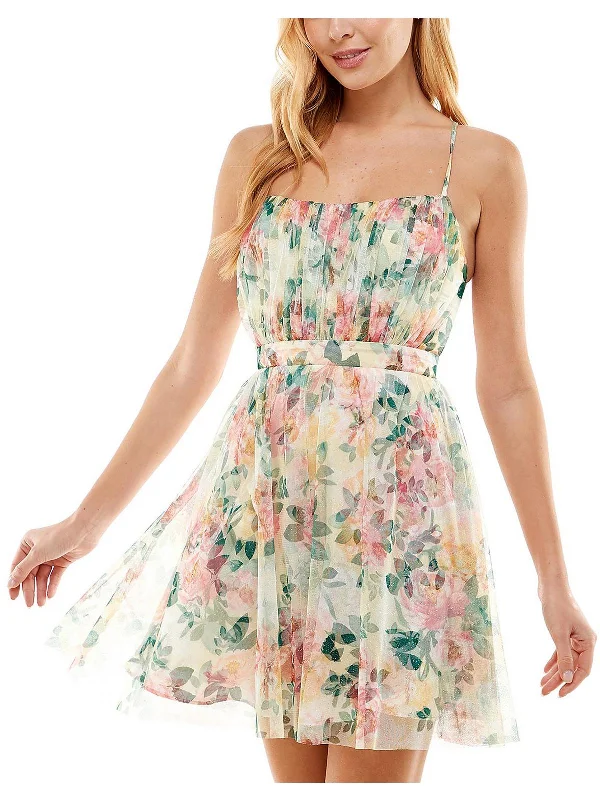 Women's mini dress love chic -Juniors Emma Womens Floral Mini Fit & Flare Dress