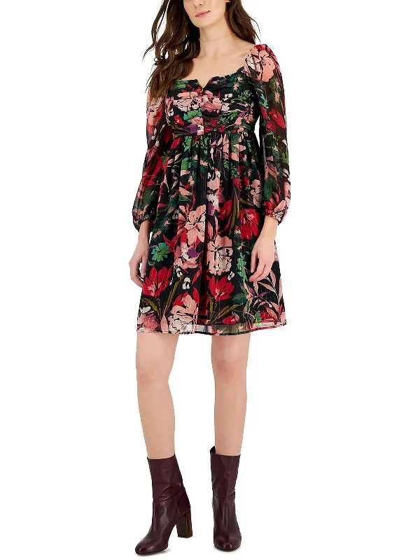 ladies-floral-dress-runway-rose-Womens Floral Print Knee Shift Dress