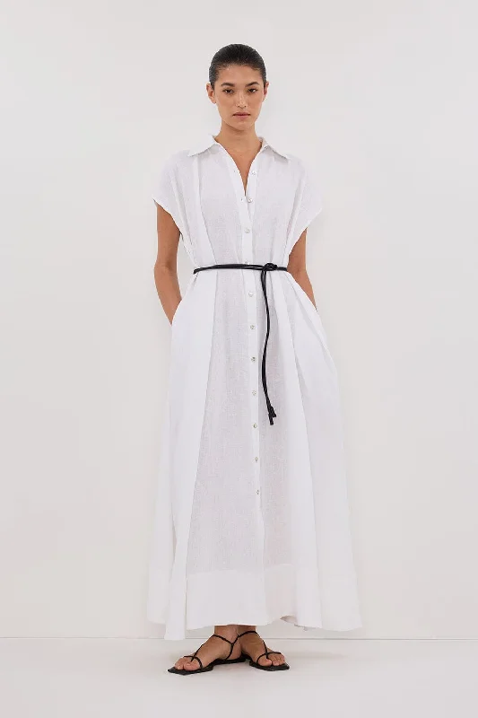 Women's shirt dress zip pop -LANA WHITE LINEN MIDI SHIRT DRESS